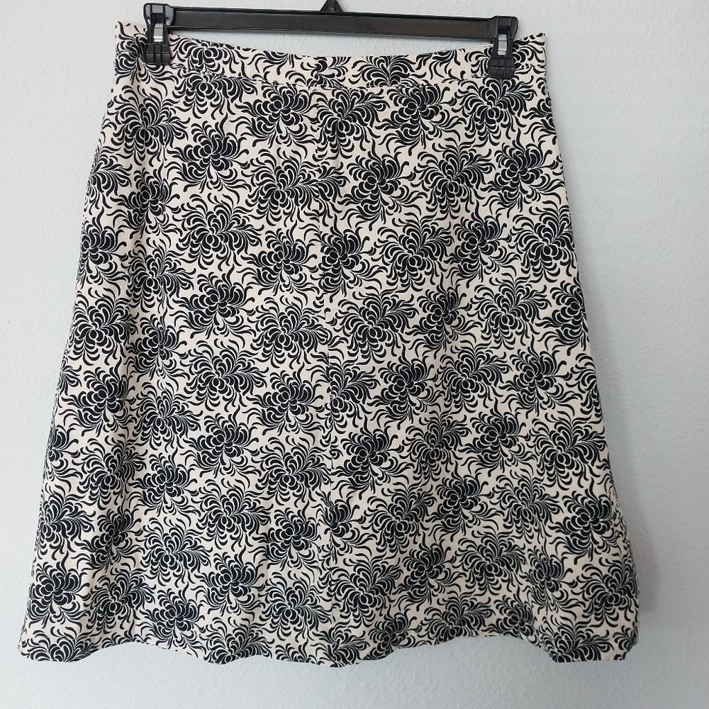 GAP Vintage Black & White 100% Cotton Damask Floral Print A-line Skirt